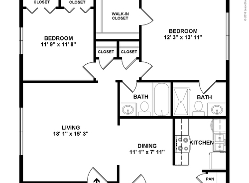 Glessner (2 Bedroom / 2 Bath): Beds - 2: Baths - 2: SqFt Range - 1009 to 1009