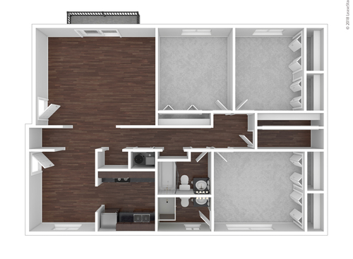 Monticello (3 Bedroom / 2 Bath): Beds - 3: Baths - 2: SqFt Range - 1327 to 1327