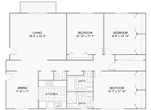 Monticello (3 Bedroom / 2 Bath): Beds - 3: Baths - 2: SqFt Range - 1327 to 1327
