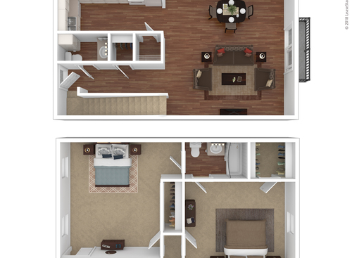 Two Bedroom/1.5 Bath Studio: Beds - 2: Baths - 1.5: SqFt Range - 1276 to 1276