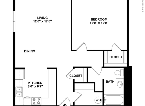 1 Bedroom Garden Style Apartments: Beds - 1: Baths - 1: SqFt Range - 631 to 631