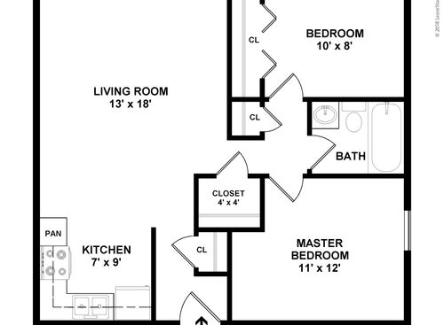 2 Bedroom: Beds - 2: Baths - 1: SqFt Range - 690 to 690