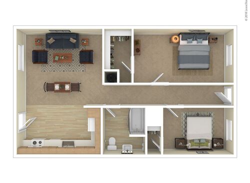 2 Bedroom: Beds - 2: Baths - 1: SqFt Range - 687 to 687