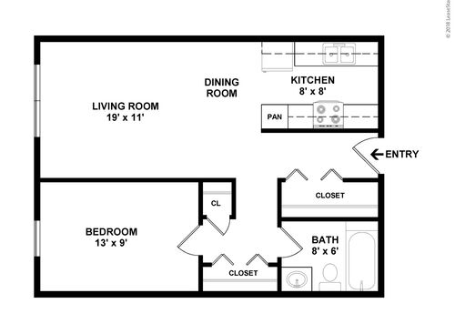 1 Bedroom: Beds - 1: Baths - 1: SqFt Range - 570 to 570