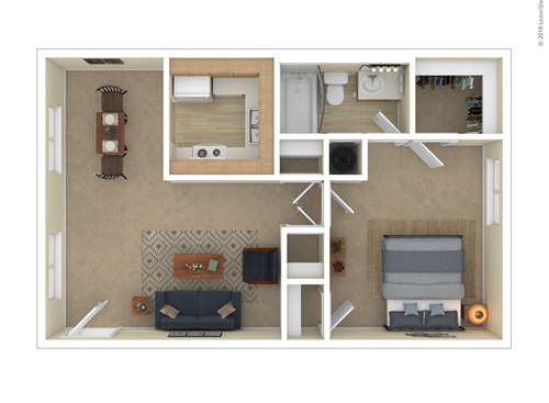 1 Bedroom: Beds - 1: Baths - 1: SqFt Range - 640 to 640