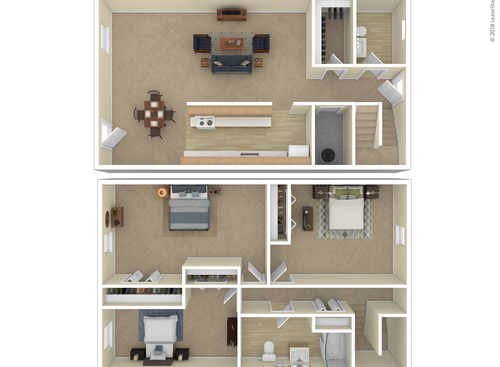 3 Bedroom: Beds - 3: Baths - 1: SqFt Range - 1063 to 1063