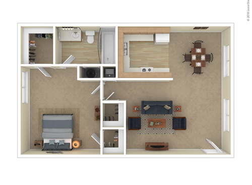 One Bedroom: Beds - 1: Baths - 1: SqFt Range - 640 to 640