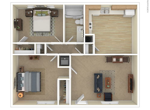 Two Bedroom: Beds - 2: Baths - 1: SqFt Range - 864 to 864