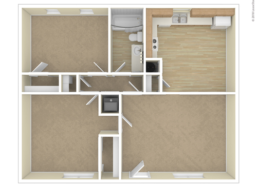 Two Bedroom: Beds - 2: Baths - 1: SqFt Range - 864 to 864