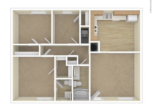 Three Bedroom: Beds - 3: Baths - 1.5: SqFt Range - 982 to 982