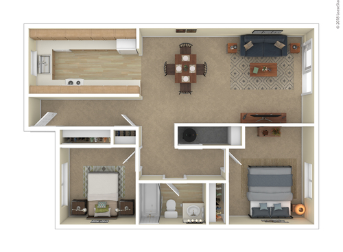 2 Bedroom Flat: Beds - 2: Baths - 1: SqFt Range - 725 to 725