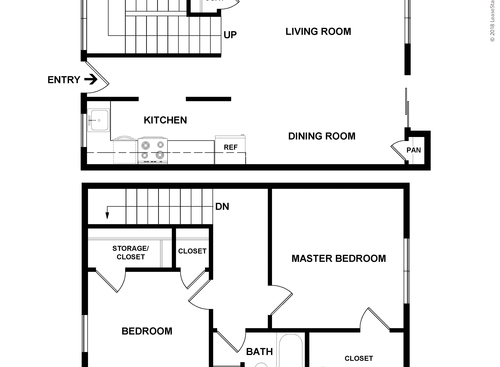 2 Bedroom Town House: Beds - 2: Baths - 1: SqFt Range - 928 to 928