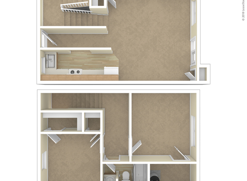 2 Bedroom Town House: Beds - 2: Baths - 1: SqFt Range - 928 to 928