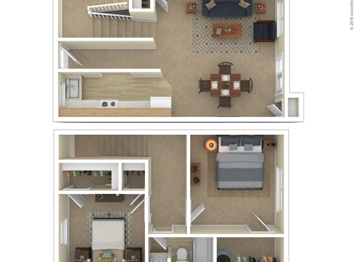 2 Bedroom Town House: Beds - 2: Baths - 1: SqFt Range - 928 to 928