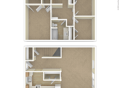 3 Bedroom Town House: Beds - 3: Baths - 1: SqFt Range - 1022 to 1022