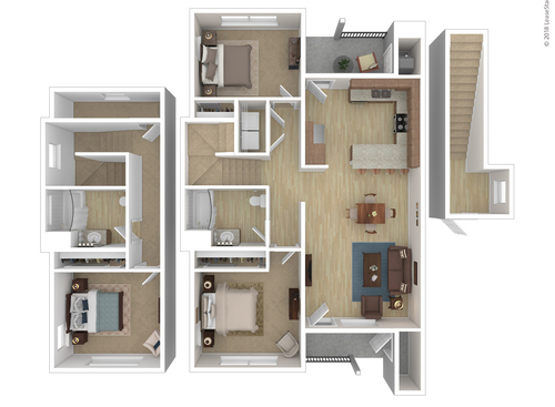 Oak Park 3 - Three Bedroom - 3 bed - 2 bath - 1373 sf