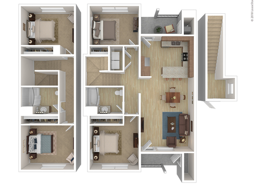 Oak Park 3 - Four Bedroom - 4 bed - 2 bath - 1531 sf