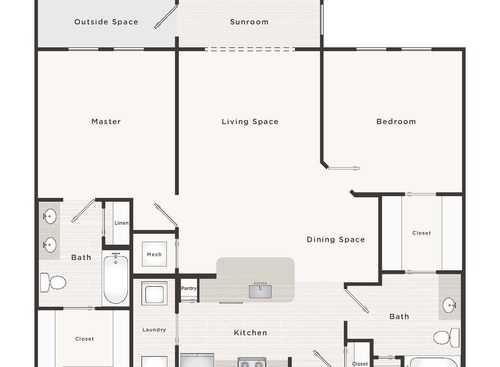The Flat: Beds - 2: Baths - 2: SqFt Range - 1205 to 1205