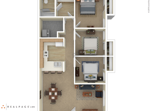 3 Bedroom: Beds - 3: Baths - 1: SqFt Range - 980 to 980