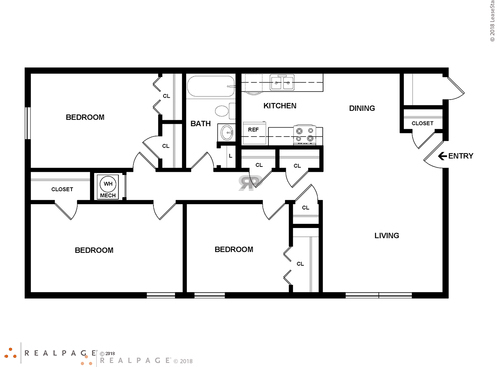 Three Bedroom: Beds - 3: Baths - 1: SqFt Range - 1200 to 1200