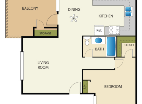 One Bedroom: Beds - 1: Baths - 1: SqFt Range - 655 to 655