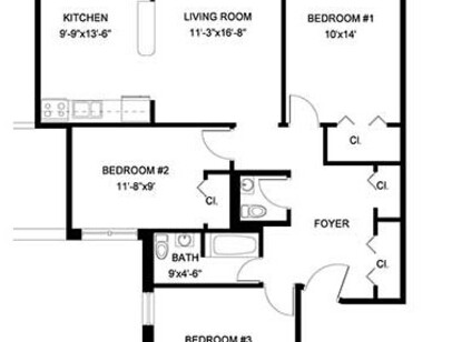 3 Bedroom: Beds - 3: Baths - 1.5: SqFt Range - 990 to 990