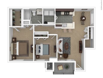 The Elm: Beds - 2: Baths - 1: SqFt Range - 900 to 994