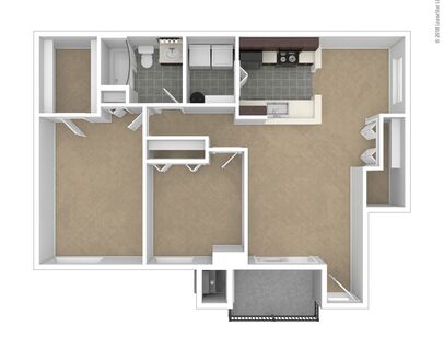 The Elm: Beds - 2: Baths - 1: SqFt Range - 900 to 994