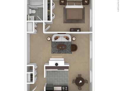 The Ashland with Fireplace: Beds - 1: Baths - 1: SqFt Range - 750 to 750