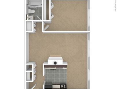 The Ashland with Fireplace: Beds - 1: Baths - 1: SqFt Range - 750 to 750
