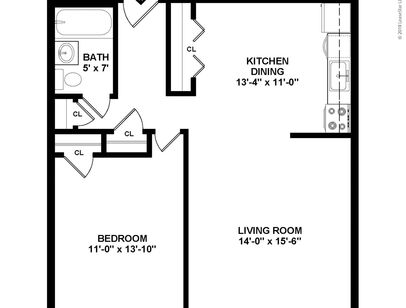 1 Bedroom Garden level: Beds - 1: Baths - 1: SqFt Range - 556 to 556