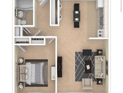 1 Bedroom, Upper level: Beds - 1: Baths - 1: SqFt Range - 556 to 556