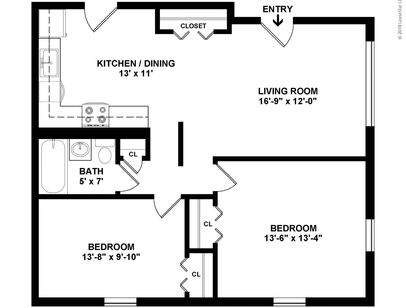 2 Bedroom, Mid-level: Beds - 2: Baths - 1: SqFt Range - 700 to 700
