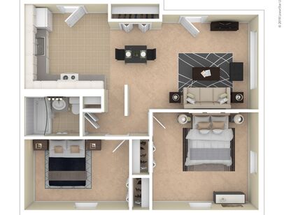 2 Bedroom, Garden level: Beds - 2: Baths - 1: SqFt Range - 700 to 700