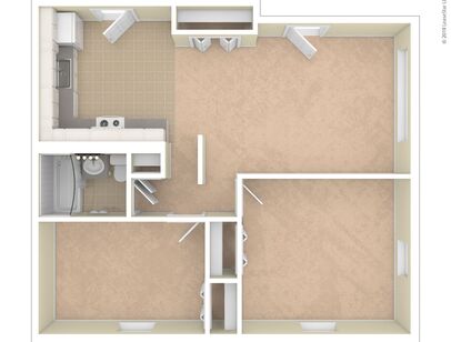 2 Bedroom, Garden level: Beds - 2: Baths - 1: SqFt Range - 700 to 700