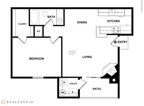 A1102: Beds - 1: Baths - 1: SqFt Range - 642 to 642