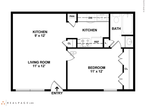 A1101: Beds - 1: Baths - 1: SqFt Range - 520 to 520
