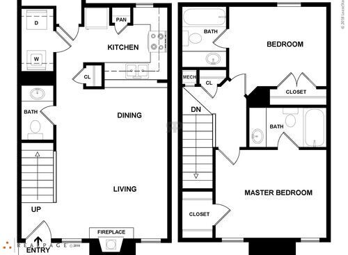 BTH-R: Beds - 2: Baths - 2.5: SqFt Range - 1014 to 1014