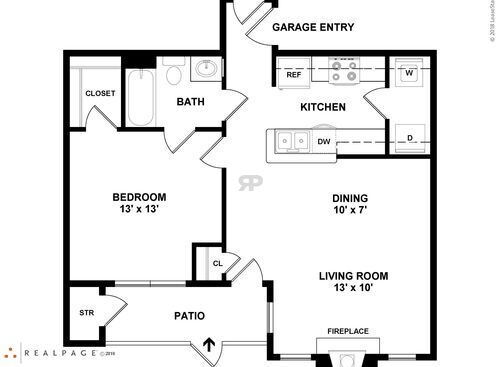 Auburn I (w/garage): Beds - 1: Baths - 1: SqFt Range - 718 to 718