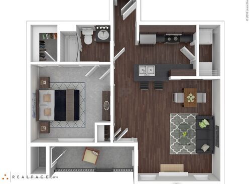 Auburn I (w/garage): Beds - 1: Baths - 1: SqFt Range - 718 to 718