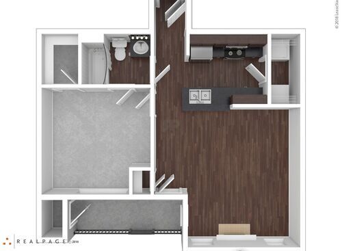 Auburn I (w/garage): Beds - 1: Baths - 1: SqFt Range - 718 to 718