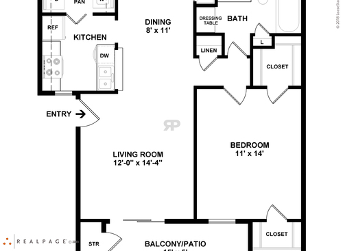 B1101: Beds - 1: Baths - 1: SqFt Range - 687 to 687