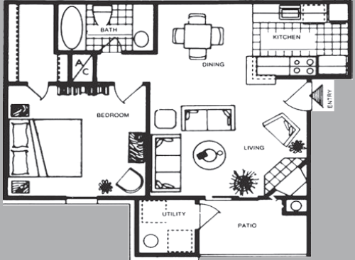 A1102: Beds - 1: Baths - 1: SqFt Range - 642 to 642