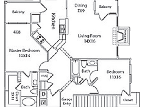 Hampton TH (w/garage): Beds - 2: Baths - 2: SqFt Range - 1314 to 1314