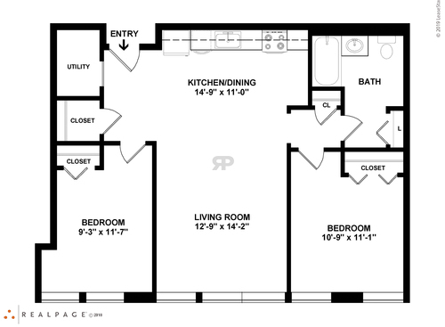 Two Bedroom: Beds - 2: Baths - 1: SqFt Range - 866 to 866