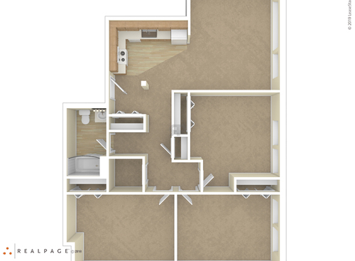 Three Bedroom: Beds - 3: Baths - 1: SqFt Range - 1261 to 1261