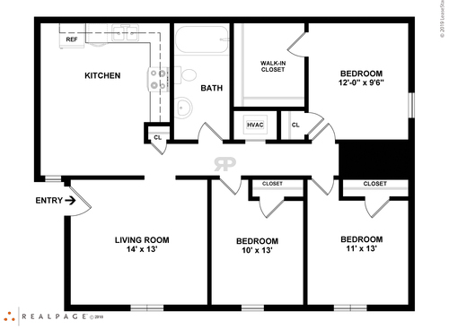 3 BEDROOM: Beds - 3: Baths - 1: SqFt Range - 908 to 908