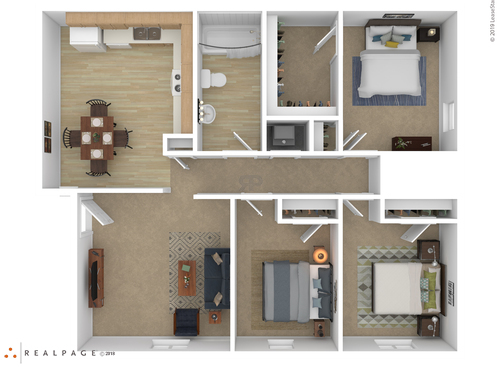 3 BEDROOM: Beds - 3: Baths - 1: SqFt Range - 908 to 908