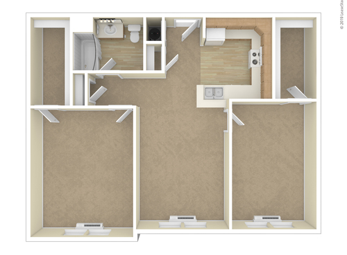 2 Bedroom: Beds - 2: Baths - 1: SqFt Range - 1050 to 1050