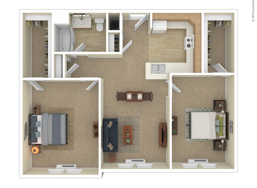 2 Bedrooms: Beds - 2: Baths - 1: SqFt Range - 1050 to 1050
